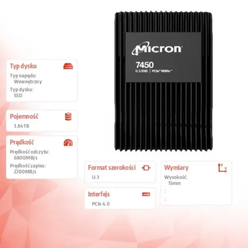 Alternative view of Micron SSD drive 7450 PRO 3840GB NVMe U.3 15mm Single Pack