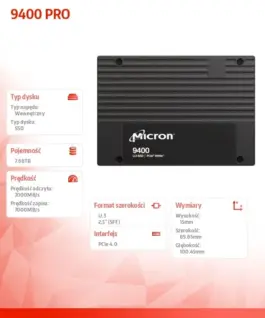 Alternative view of Micron SSD drive 9400 PRO 7680GB NVMe U.3 15mm Single Pack