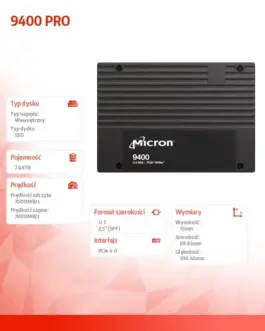 Alternative view of Micron SSD drive 9400 PRO 7680GB NVMe U.3 15mm Single Pack