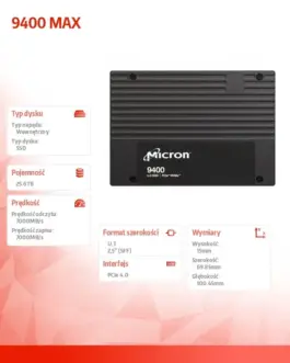 Alternative view of Micron SSD drive 9400 MAX 25600GB NVMe U.3 15mm Single Pack