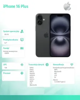 Alternative view of Apple iPhone 16 Plus 128GB - черен