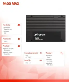 Alternative view of Micron SSD drive 9400 MAX 6400GB NVMe U.3 15mm Single Pack