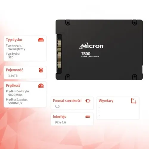 Alternative view of Micron SSD 7500 PRO 3840GB NVMe U.3 15mm Single Pack