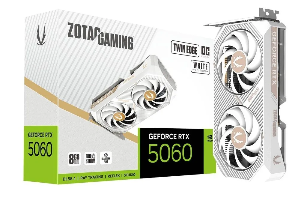 ZOTAC видео карта GeForce RTX 5060 8GB TWIN EDGE OC GDDR7 128bit 3DP/HDMI бял