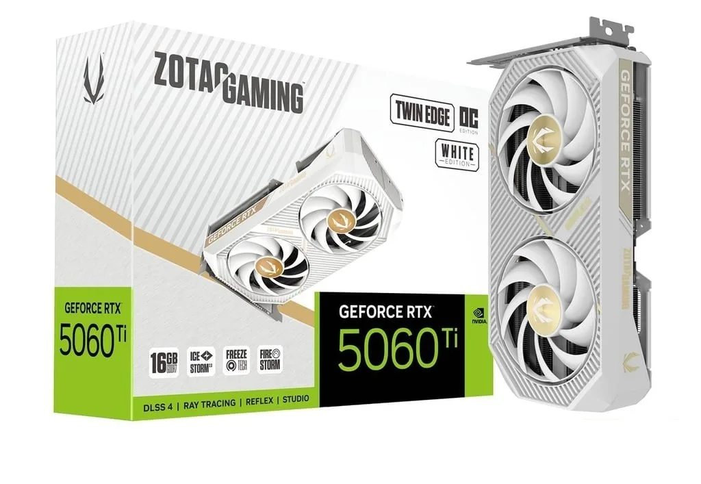 ZOTAC видео карта GeForce RTX 5060 Ti 16GB TWIN EDGE OC GDDR7 128bit бял