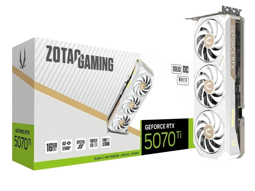 ZOTAC видео карта GeForce RTX 5070 Ti SOLID CORE OC 16GB GDDR7 256bit 3DP/HDMI бял