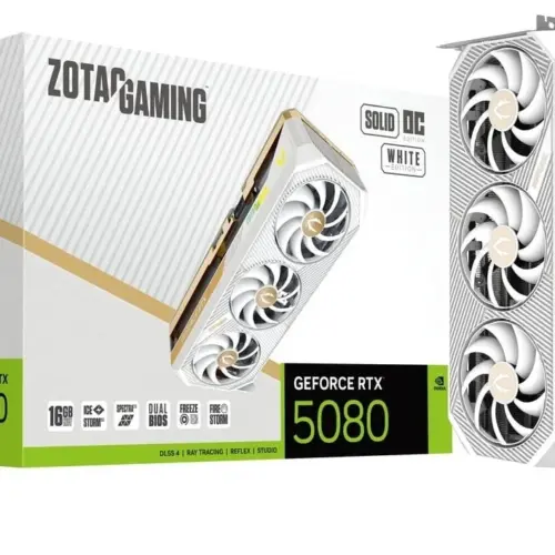 ZOTAC видео карта GeForce RTX 5080 SOLID OC 16GB GDDR7 256bit 3DP/HDMI бял