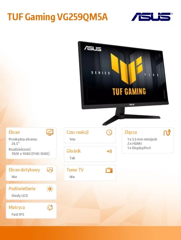 Asus Monitor 25 инча TUF Gaming VG259QM5A IPS 240Hz 2HDMI DP 0,3MS - Image 5