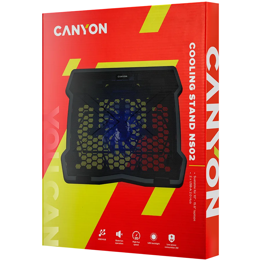 Охладителна подложка за лаптоп CANYON NS02, Cooling stand single fan with 2x2.0 USB hub, support up to 10”-15.6” laptop, ABS plastic and iron, Fans dimension:125*125*15mm(1pc), DC 5V, fan speed: 800-1000RPM, size:340*265*30mm, 406g - Image 56