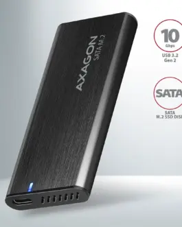 Alternative view of Чекмедже за диск AXAGON EEM2-SBC, M.2 SATA screwless RAW box, black, SuperSpeed USB-C 10 Gbps