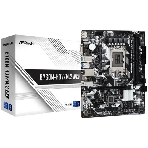 Дънна платка ASROCK MB Desktop B760M-HDV/M.2 D4 (S1700 2x DDR4 1x PCIe 4.0 x16 2x PCIe 3.0 x1 1x Hyper M.2 PCIe Gen4x4 1