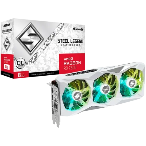 Видео карта ASROCK Video Card AMD Radeon RX-7600 Steel Legend 8GB GDDR6 128bit 2725 MHz / 18Gbps 3x DP 2.1 1x HDMI 3 fan