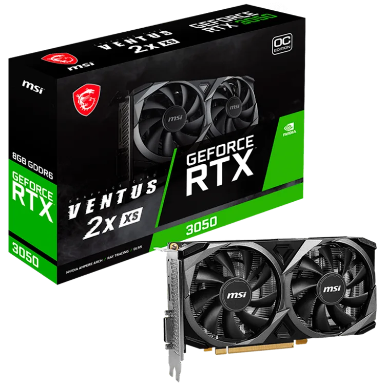 Видео карта MSI Video Card Nvidia GeForce RTX 3050 VENTUS 2X XS 8G OC 8GB GDDR6 128bit Boost: 1807 MHz 2560 CUDA Cores P