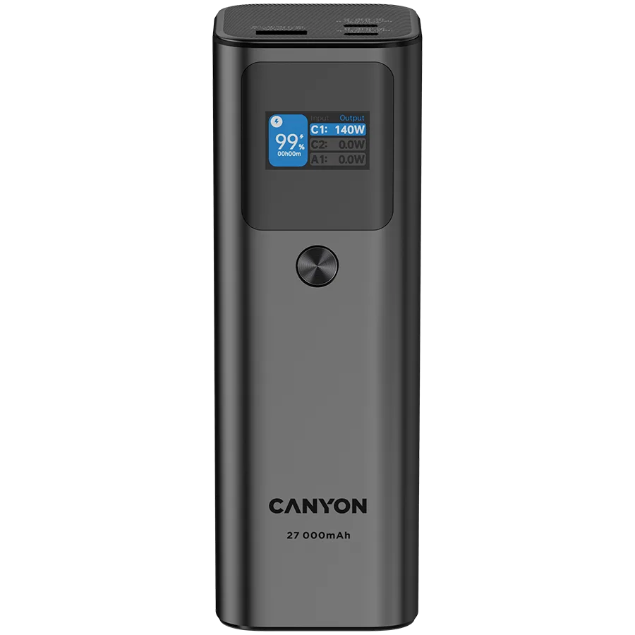 Външна батерия CANYON power bank PB-2010 TFT 27000 mAh 97.2Wh PD140W QC 3.0 Dark Grey