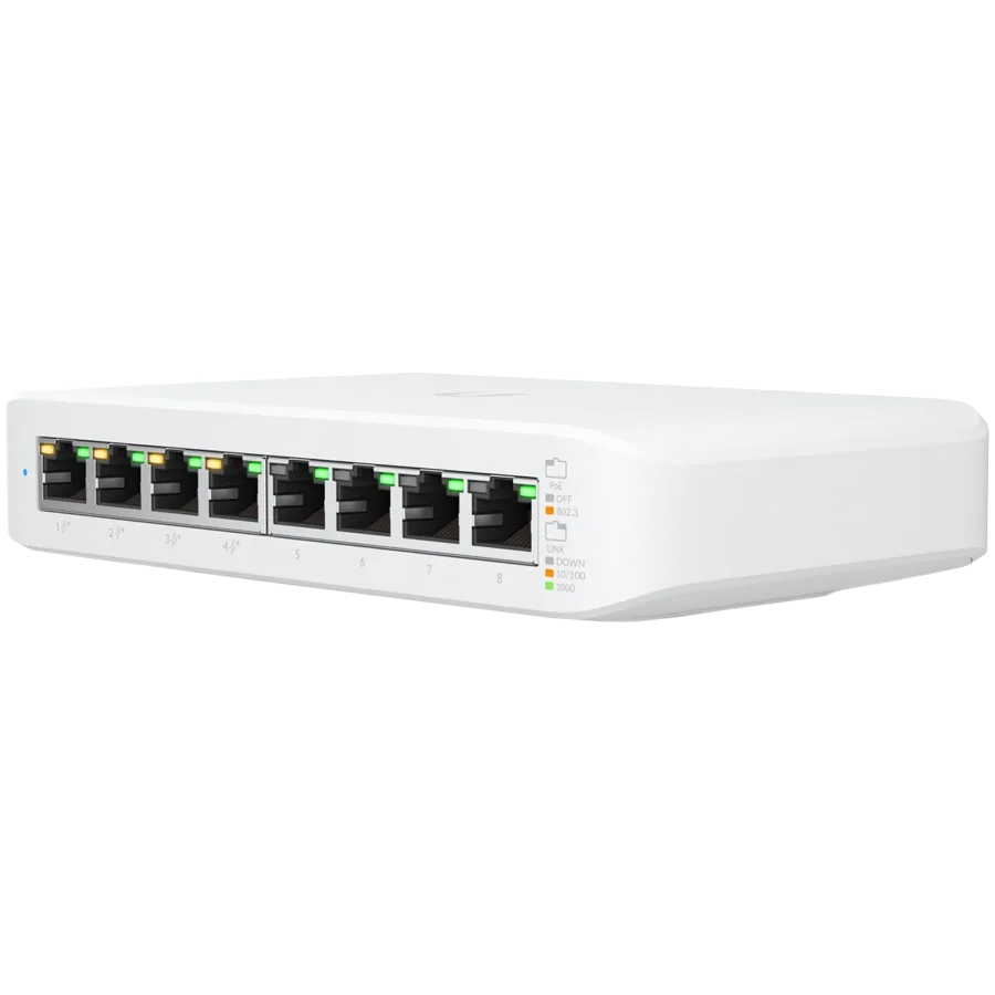 Kомутатор UBIQUITI Lite 8 PoE; (4) GbE PoE+ (4) GbE ports; 52W total PoE availability; Wall