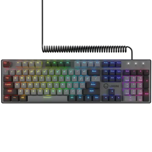Alternative view of Геймърска клавиатура LORGAR Azar 514, Wired mechanical gaming keyboard, RGB backlight, 1680000 colour variations, 18 modes, keys number: 104, 50M clicks, linear dream switches, spring cable up to 3.4m, ABS plastic+metal, magnetic cover, 450*136*39mm,
