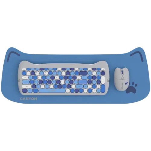 Клавиатура CANYON HSET-W6 EN Keyboard+Mouse Kitty Edition AAA+АА Wireless Blue