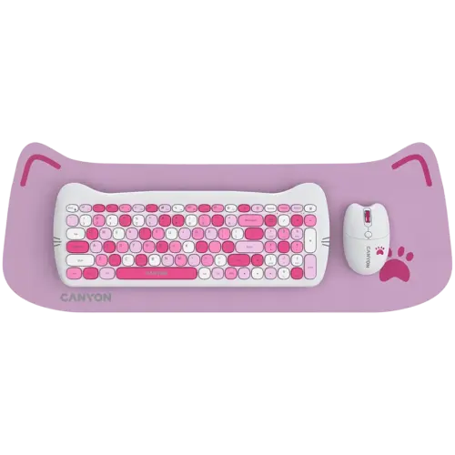 Клавиатура CANYON HSET-W6 EN Keyboard+Mouse Kitty Edition AAA+АА Wireless Pink