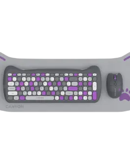 Клавиатура CANYON HSET-W6 EN Keyboard+Mouse Kitty Edition AAA+АА Wireless Violet