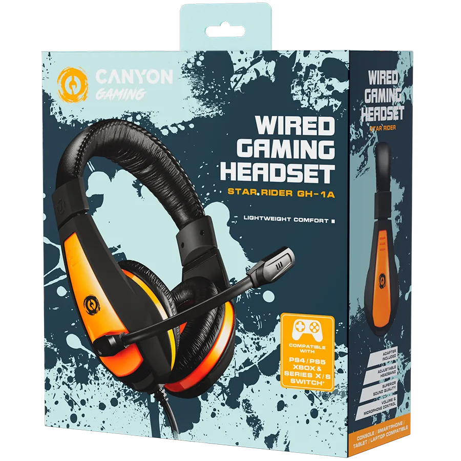 Геймърски слушалки CANYON Star Raider GH-1A, Gaming headset 3.5mm jack with adjustable microphone and volume control, with 2in1 3.5mm adapter, cable 2M, Black, 0.23kg - Image 30
