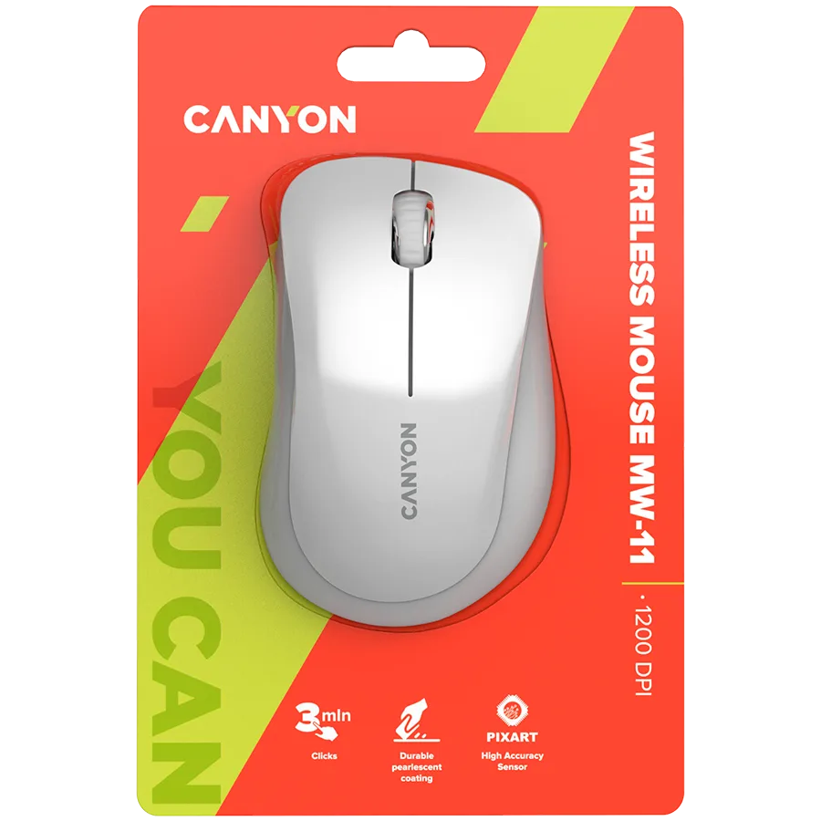 Безжична мишка CANYON MW-11, 2.4 GHz Wireless mouse ,with 3 buttons, DPI 1200, Battery:AAA*2pcs ,pearl white grey67*109*38mm 0.063kg - Image 52