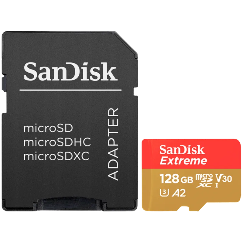 Карта памет SANDISK Extreme microSDXC 128GB + SD Adapter + 1 year RescuePRO Deluxe up to 190MB/s & 90MB/s Read/Write spe