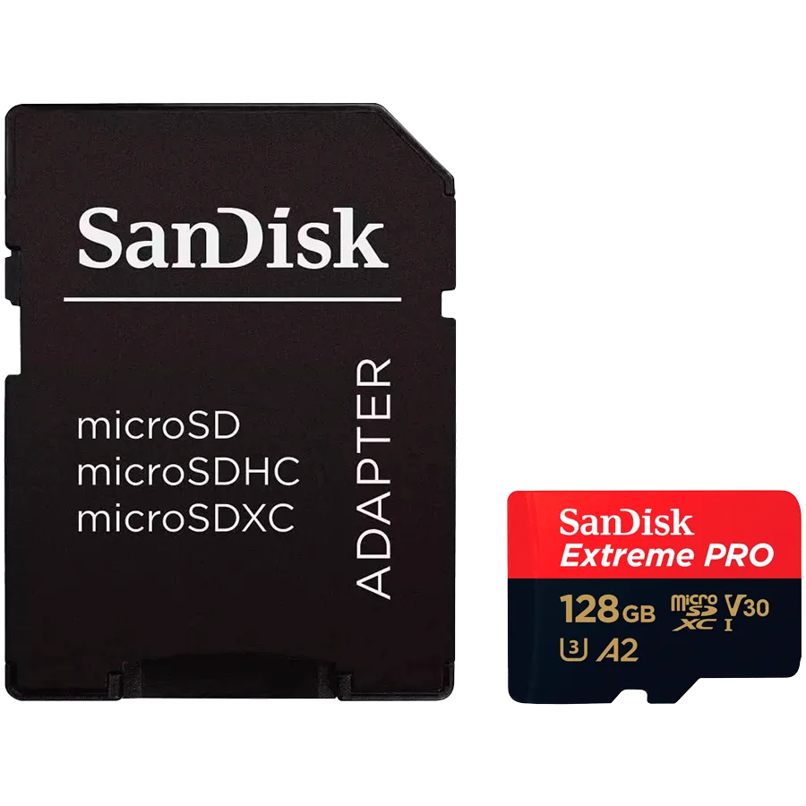 Карта памет SANDISK Extreme PRO microSDXC 128GB + SD Adapter + 2 years RescuePRO Deluxe up to 200MB/s & 90MB/s Read/Writ