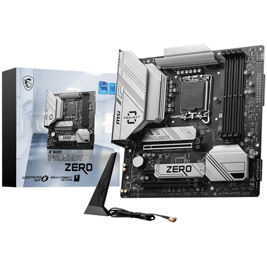 Дънна платка MSI B760M PROJECT ZERO mATX Socket LGA 1700 Dual Channel DDR5 7800+(OC)MHz 2x PCIe x16 slots 2x M.2 slots 1