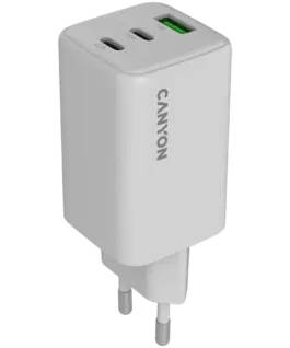 Зарядно за мобилен телефон CANYON charger CU65ACC GaN 65W 2xPD 1xQC EU White