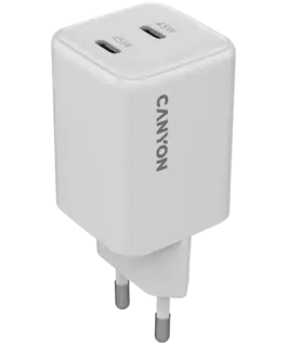 Зарядно за мобилен телефон CANYON charger CU45CC GaN 45W 2xPD EU White