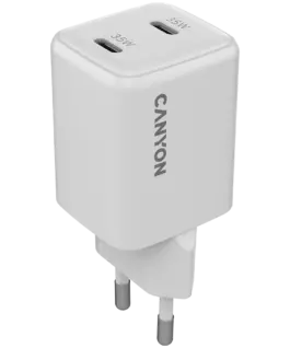 Зарядно за мобилен телефон CANYON charger CU35CC GaN 35W 2xPD EU White