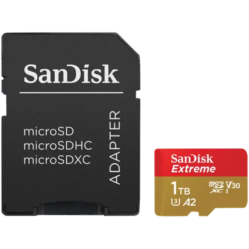 Карта памет SANDISK Extreme microSDXC 1TB + SD Adapter + 1 year RescuePRO Deluxe up to 190MB/s & 130MB/s Read/Write spee
