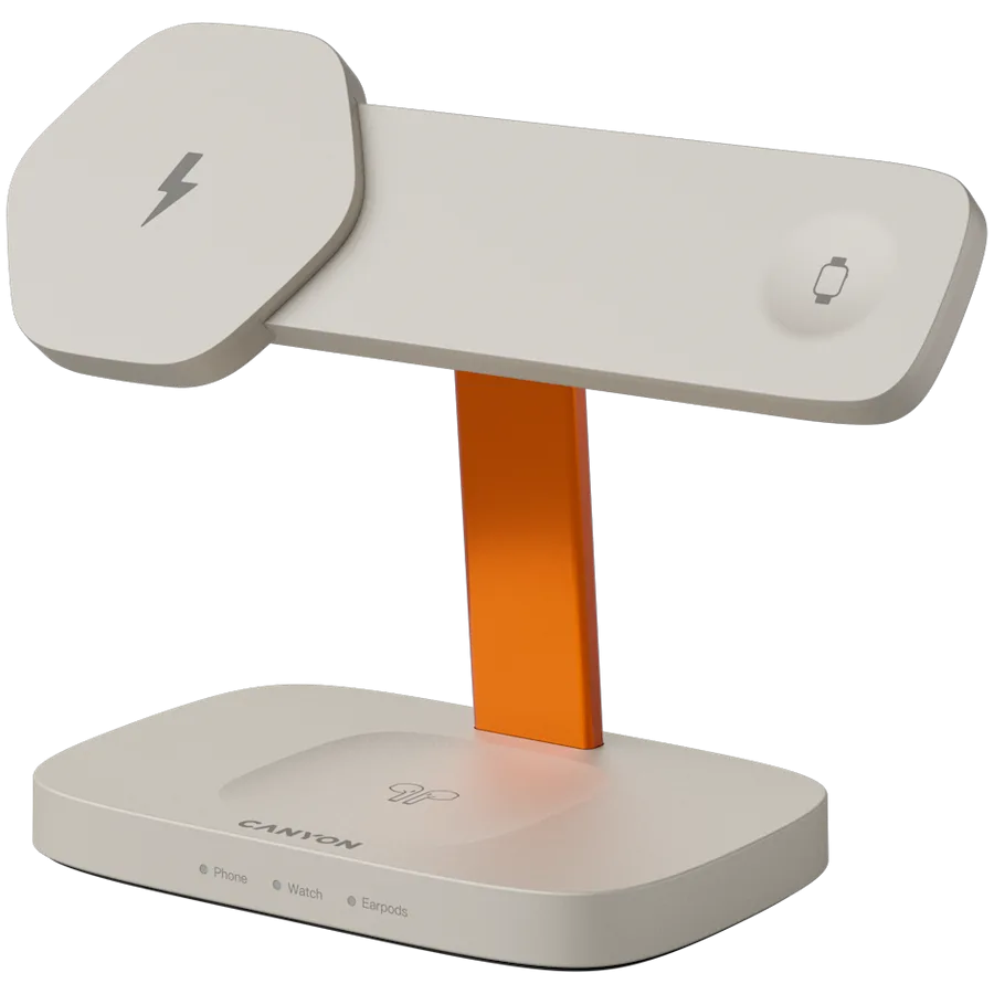 Зарядно за мобилен телефон CANYON Wireless Charging Station Hexagon 310 3in1 LightGrey/Orange - Image 26