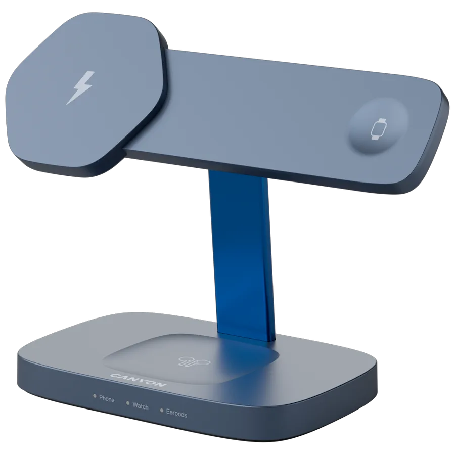Зарядно за мобилен телефон CANYON Wireless Charging Station Hexagon 310 3in1 DarkGrey/Blue - Image 28