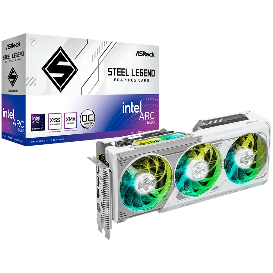 Видео карта ASROCK Intel Arc B580 Steel Legend OC 12GB GDDR6 192-bit HDMI 3x DP