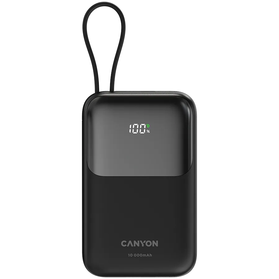 Външна батерия CANYON power bank OnPower 101 built-in cable 10000 mAh PD22.5W Black