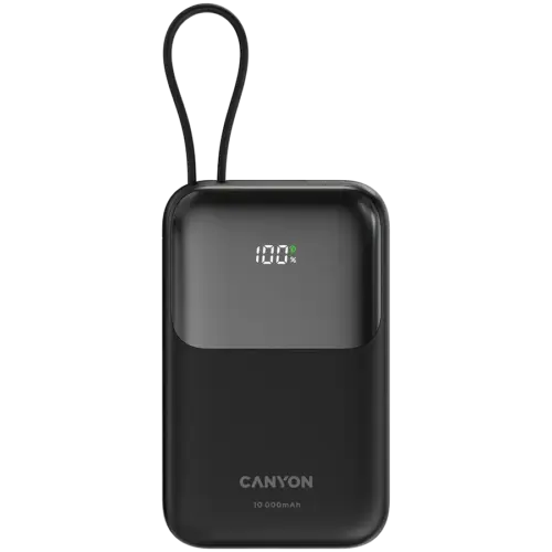 Външна батерия CANYON power bank OnPower 101 built-in cable 10000 mAh PD22.5W Black