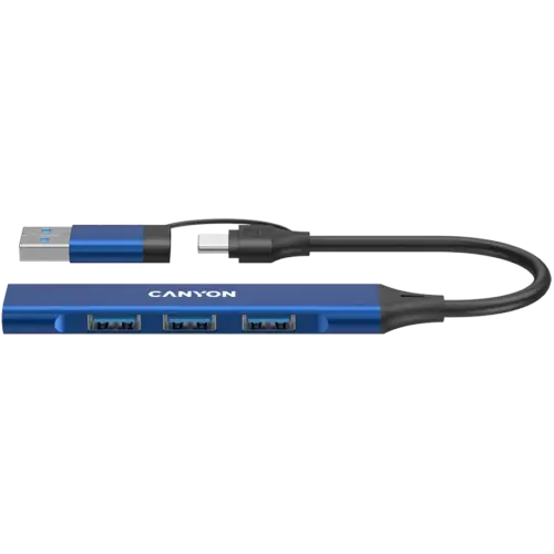 USB хъб CANYON hub DS-02 4in1 USB-A/C Blue