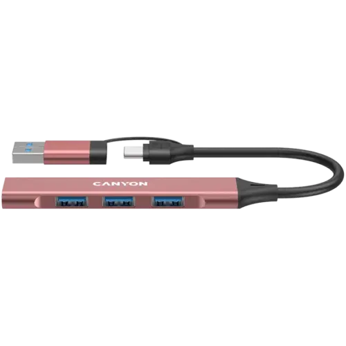 USB хъб CANYON hub DS-02 4in1 USB-A/C Pink