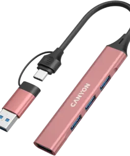 Alternative view of USB хъб CANYON hub DS-02 4in1 USB-A/C Pink