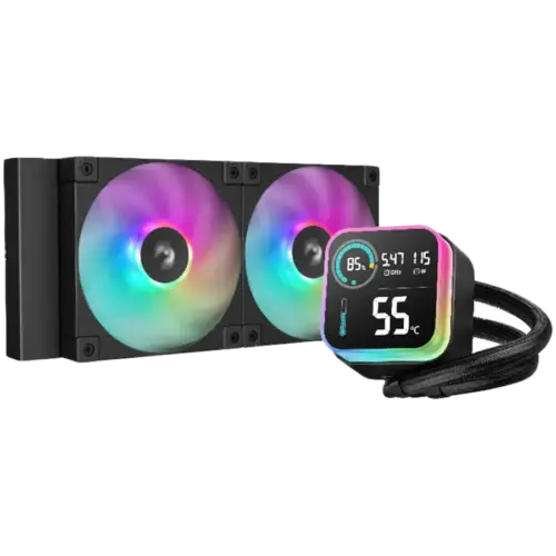 Охладител за процесор Охладител DeepCool LQ240 240mm CPU Liquid Cooler 2x120mm ARGB PWM Fans LED Screen Anti-Leak Techno