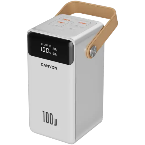 Външна батерия CANYON power bank OnPower 610 metal 60000 mAh PD100W White
