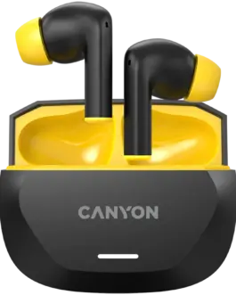 Bluetooth слушалки CANYON headset HEXAGON 7 TWS ANC+ENC Wireless Charge Black Yellow