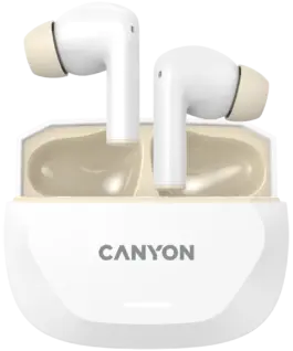 Bluetooth слушалки CANYON headset HEXAGON 7 TWS ANC+ENC Wireless Charge White Beige
