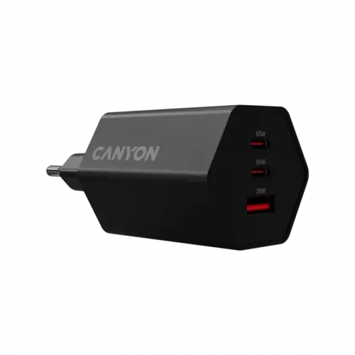 Alternative view of Зарядно за мобилен телефон CANYON charger HEXAGON 65 GaN 65W 2xPD 1xQC EU Black