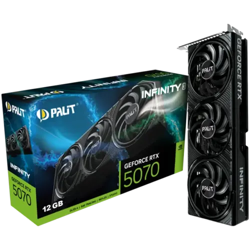 Видео карта PALIT GeForce RTX 5070 Infinity 3 12GB GDDR7 192 bit 1x HDMI 2.1b 3x DP 2.1b 3 Fan 1x 16-pin pwr connector 6