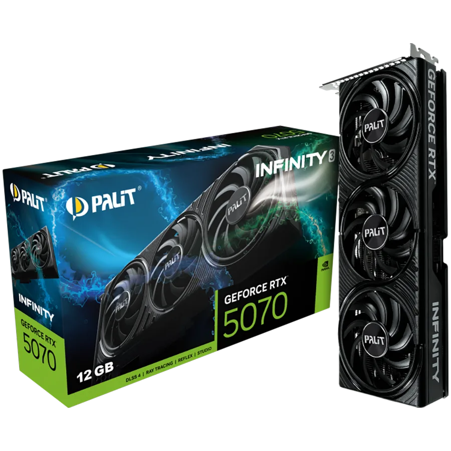 Видео карта PALIT GeForce RTX 5070 Infinity 3 12GB GDDR7 192 bit 1x HDMI 2.1b 3x DP 2.1b 3 Fan 1x 16-pin pwr connector 6
