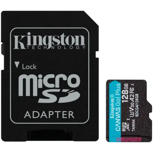 Карта памет Kingston 128GB microSDXC Canvas Go Plus Gen4 200MB/s A2 U3 V30 Card + Adapter