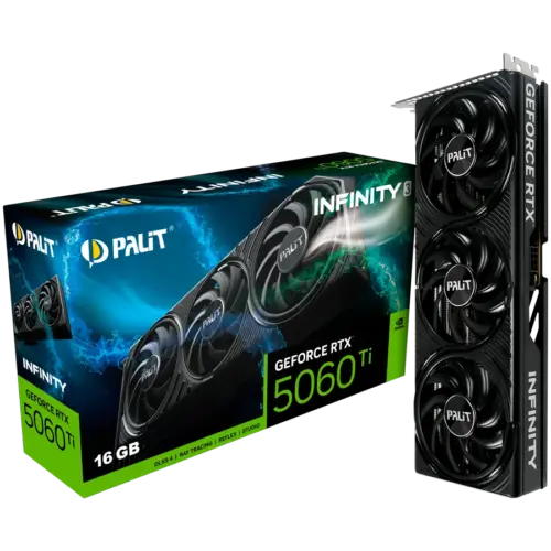 Видео карта PALIT GeForce RTX 5060 Ti Infinity 3 16GB GDDR7 128 bit 1x HDMI 2.1b 3x DP 2.1b 3 Fan 1x 8-pin pwr connector