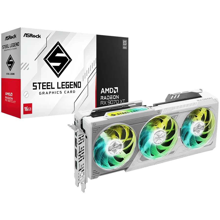 Видео карта ASROCK Video Card AMD Radeon RX 9070 XT Steel Legend 16GB GDDR6 256-bit HDMI 3x